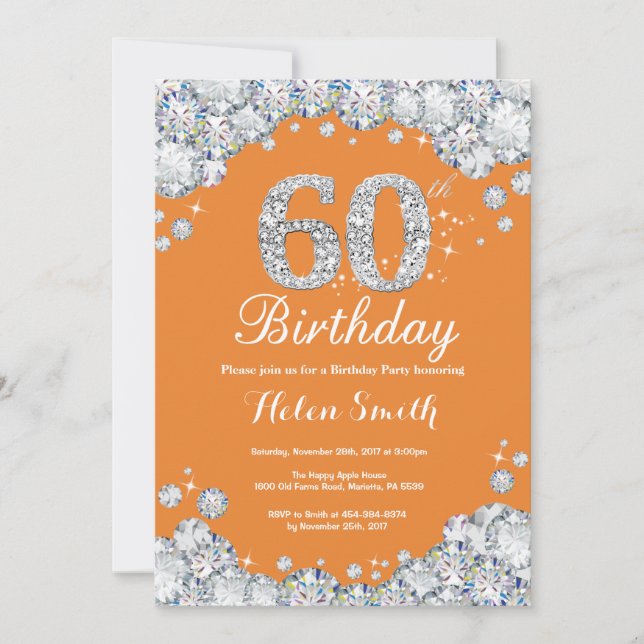 Invitation 60e anniversaire Orange et Silver Diamond (Devant)