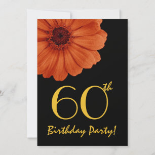Invitation 60e anniversaire Orange Gold Black Daisy Metallic
