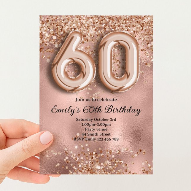 Invitation 60e Anniversaire Paillettes Rose Gold (Créateur téléchargé)