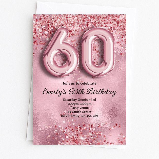 Invitation 60e Anniversaire Paillettes Roses (Créateur téléchargé)