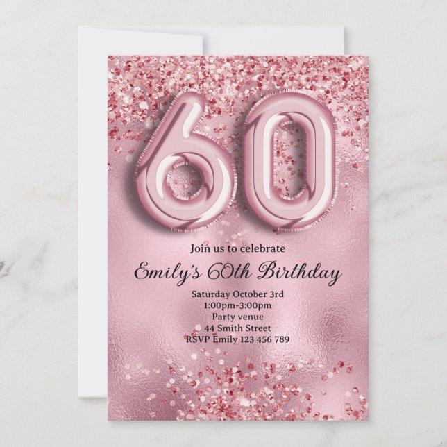 Invitation 60e Anniversaire Paillettes Roses (Devant)