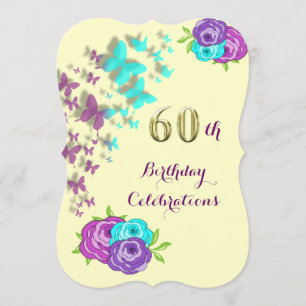 Invitation 60e anniversaire papillons et fleurs