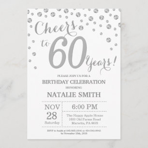Invitation 60e anniversaire Parties scintillant d'argent Invi