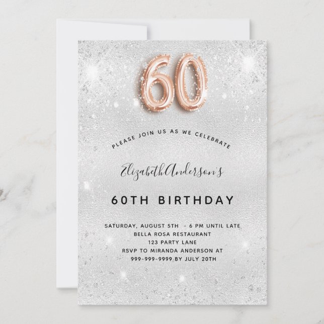 Invitation 60e anniversaire parties scintillant or argent (Devant)
