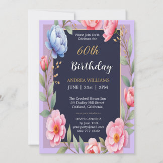 Invitation 60e anniversaire Peonny Flower Rose Fleurs sauvage