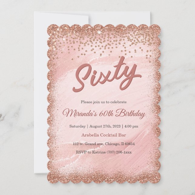 Invitation 60e anniversaire personnalisé Rose Gold (Devant)