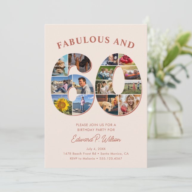 Invitation 60e anniversaire Photo Collage élégant et intempor (Debout devant)