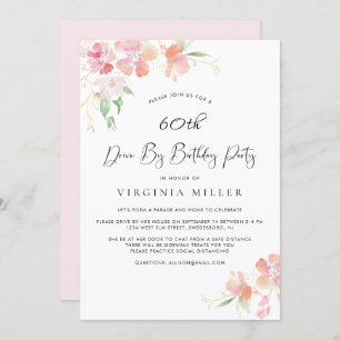 Invitation 60e anniversaire Pink and Gold Floral Drive By Par