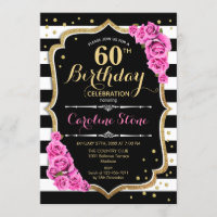 Invitation 60e anniversaire Pink Black White Strip