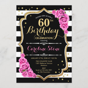 Invitation 60e anniversaire Pink Black White Strip