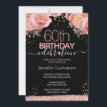 Invitation 60e anniversaire Pink Floral<br><div class="desc">Parties scintillant en or faux et bordure florale rose. Tout le texte est ajustable et facile à changer pour vos besoins de partie. Roses roses florales avec poussière de parties scintillant d'or. Invitations personnalisées à la fête d'anniversaire. Facile à Customiser ou à ajouter à l'utilisation des options personnalisées et de...</div>