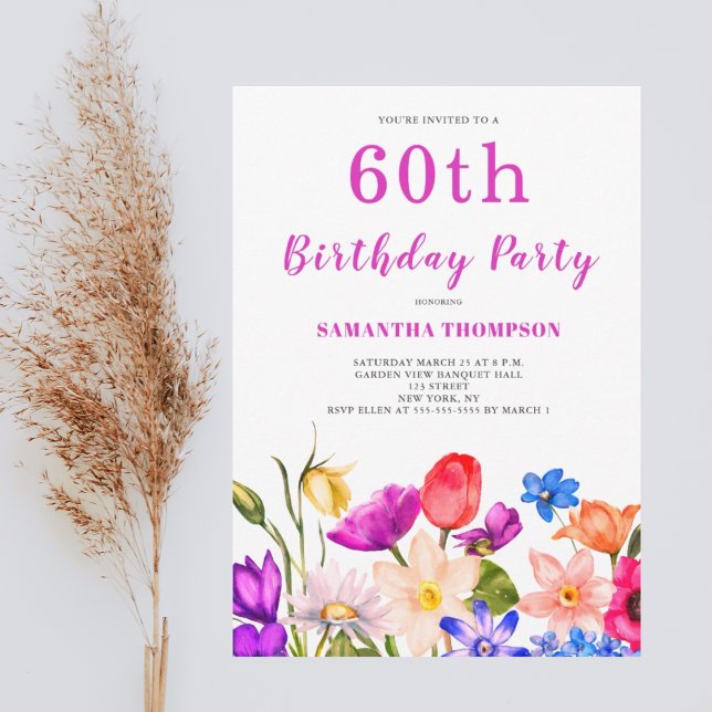 Invitation 60e anniversaire Pink Floral (Créateur téléchargé)