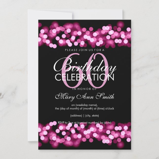 Invitation 60e Anniversaire Pink Hollywood Glam (Devant)