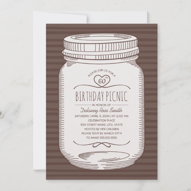 Invitation 60e Anniversaire Pique-Nique Rustic Mason Jar (Devant)