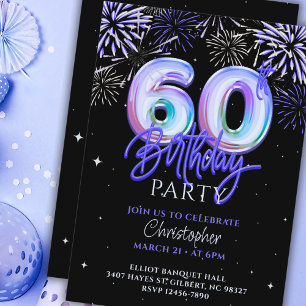 Invitation 60e anniversaire pour lui Blue Fireworks Foil Ball