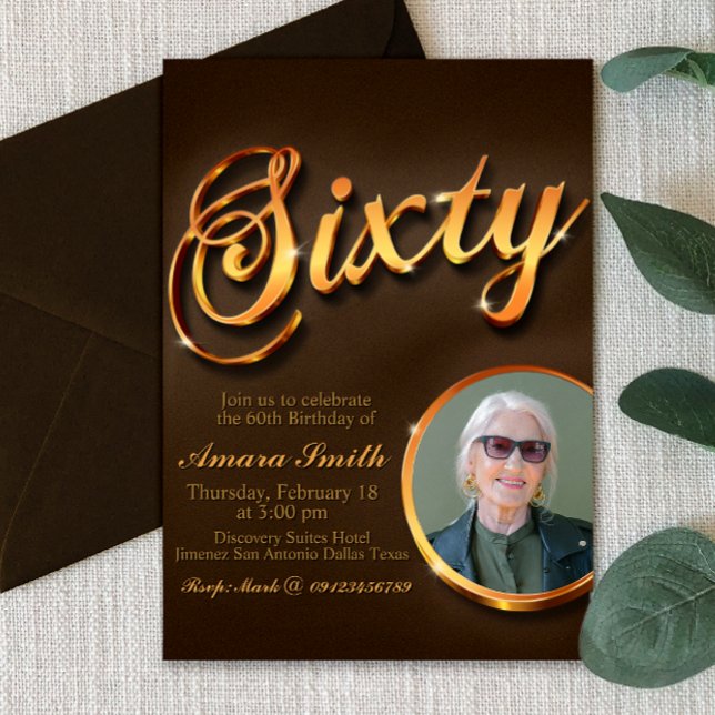 Invitation 60e anniversaire pour une femme avec photo (Créateur téléchargé)