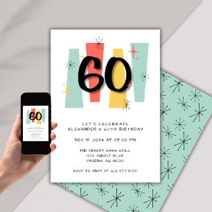 Invitation 60e anniversaire Retro Midsiècle moderne coloré