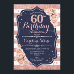 Invitation 60e anniversaire - Rose de la marine Gold et White<br><div class="desc">Invitation du 60e anniversaire. Elégant design rose or blanc et marine avec fausse parties scintillant. Parfait pour une soirée d'anniversaire élégante.</div>