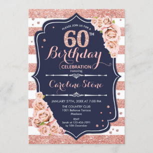 Invitation 60e anniversaire - Rose de la marine Gold et White
