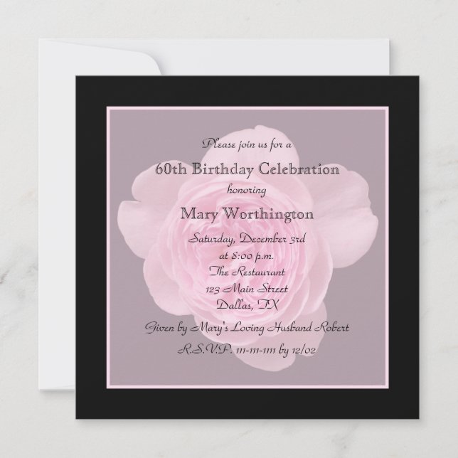 Invitation 60e anniversaire Rose de l'invitation de fête pour (Devant)