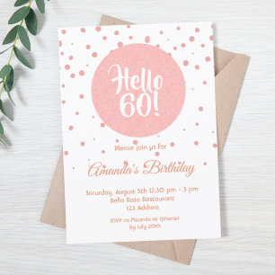 Invitation 60e anniversaire rose en or confetti blanc bonjour