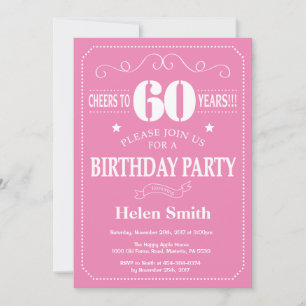 Invitation 60e anniversaire rose et blanc