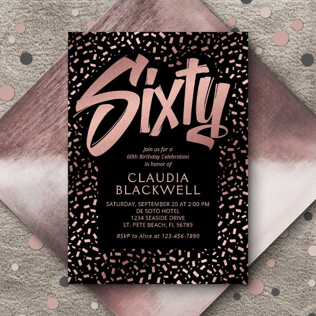 Invitation 60e anniversaire Rose Gold Confetti (Créateur téléchargé)
