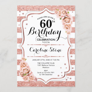 Invitation 60e anniversaire - Rose Gold White Stripes