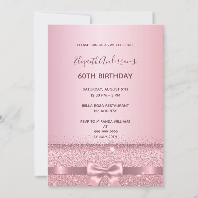 Invitation 60e anniversaire rose or scintillant (Devant)