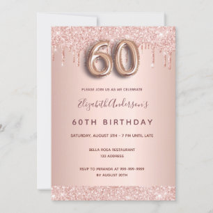 Invitation 60e anniversaire rose parties scintillant or goutt