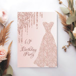 Invitation 60e anniversaire rose robe d'or parties scintillan<br><div class="desc">Elégante, classique, glamour et style girly invitation à la fête. Une robe en or rose avec fausse parties scintillant rose en or goutte à goutte. Rose or ombre arrière - plan. Avec le texte : 60ème Anniversaire sur le devant écrit avec un rose moderne couleur foncé écriture de style lettré....</div>