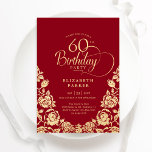 Invitation 60e anniversaire Roses d'or rouge<br><div class="desc">Soirée de 60ème anniversaire en or rouge. Design classique avec rose,  faux feuille d'or et police de script de typographie. Carte invitation tendance parfaite pour une célébration anniversaire élégante. Personnalisez avec vos propres détails. Peut être customisé à n'importe quel âge. Invitations Zazzle imprimées ou téléchargement instantané modèle imprimable numérique.</div>