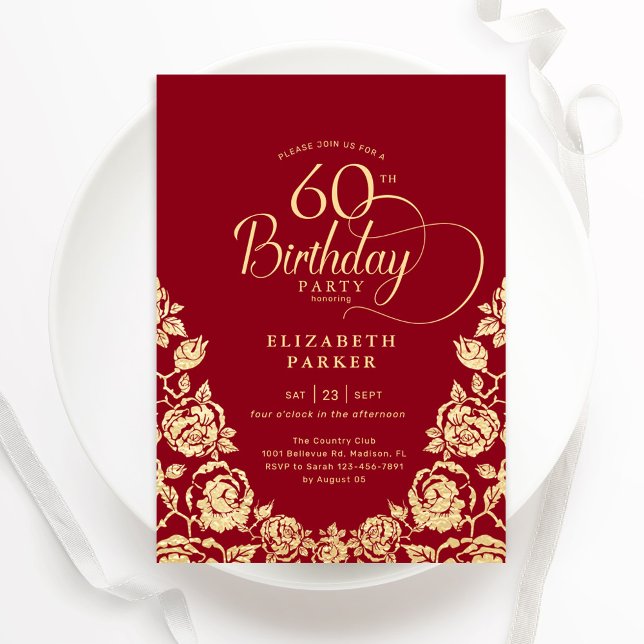 Invitation 60e anniversaire Roses d'or rouge (Créateur téléchargé)
