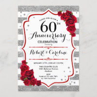 60e Anniversaire - Roses Rouges Blanches Argentées