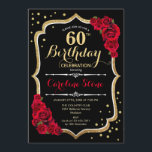 Invitation 60e anniversaire - Roses rouges noires d'or<br><div class="desc">Invitation à célébrer le 60e anniversaire. Design noir élégant avec de l'or de parties scintillant et des roses rouges. Parfait pour une soirée d'anniversaire élégante. Peut être customisé à n'importe quel âge.</div>