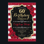 Invitation 60e anniversaire - Rouge or noir blanc rayures Ros<br><div class="desc">60e anniversaire Invitation Elégante marsala vin rouge noir blanc design avec fausse parties scintillant or. Bandes rouges foncées avec roses. Parfait pour une soirée d'anniversaire élégante.</div>