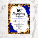 Invitation 60e anniversaire - Royal Blue Gold Empreinte de lé<br><div class="desc">Invitation du 60e anniversaire. Elégant design blanc bleu royal avec faux or parties scintillant. Caractéristiques leopard cheetah poster de animal,  police de script et saphir bleu roses. Parfait pour une soirée d'anniversaire élégante. Peut être personnalisé dans n'importe quelle année! Message-moi si vous avez besoin d'une personnalisation plus poussée.</div>