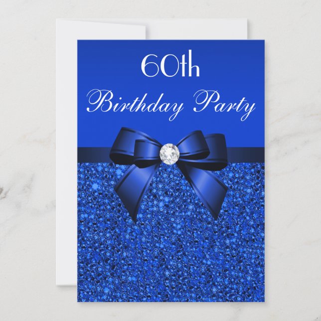Invitation 60e anniversaire Royal Blue Sequins Bow et Diamond (Devant)