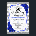 Invitation 60e anniversaire - Royal Blue Silver White Stripes<br><div class="desc">Invitation du 60e anniversaire. Design élégant en faux parties scintillant argent,  blanc et bleu roi. Doté d'un fort élégant,  rayures et roses bleus. Parfait pour une soirée d'anniversaire élégante. Peut être customisé à n'importe quel âge.</div>