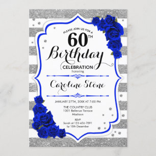 Invitation 60e anniversaire - Royal Blue Silver White Stripes