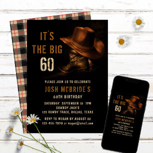 Invitation 60e anniversaire Rustic Cowboy Country Casquette B