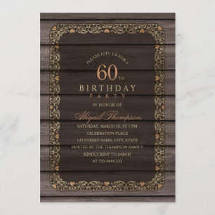 Invitation 60e anniversaire Rustic Wood Fancy Country Party