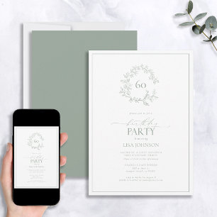 Invitation 60e anniversaire Sage moderne Vert poitrine feuill