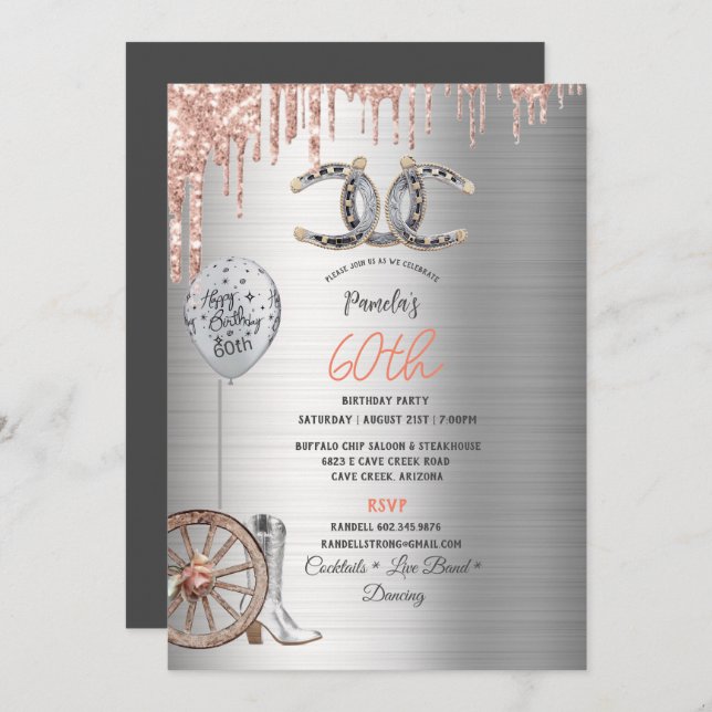 Invitation 60e anniversaire Silver Cowgirl Boots Horseshoes R (Devant / Derrière)