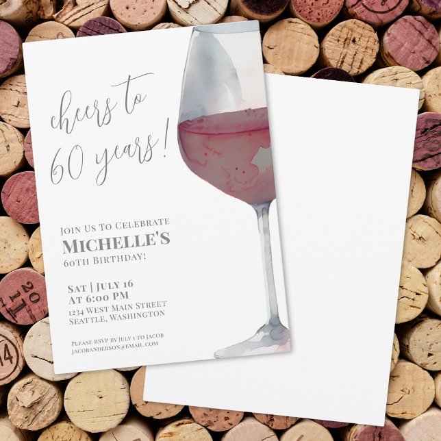 Invitation 60e Anniversaire Soirée À Soixante (60th Birthday Party Wine Cheers Sixty Invitation)