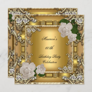 Invitation 60e Anniversaire Soirée Gold Elegant Crème Rose 2