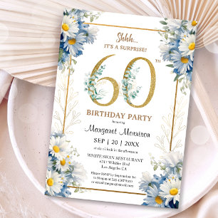Invitation 60e Anniversaire Soirée Gold Elegant Daisy Floral