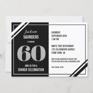 Invitation 60e anniversaire Soirée moderne Noir et Blanc