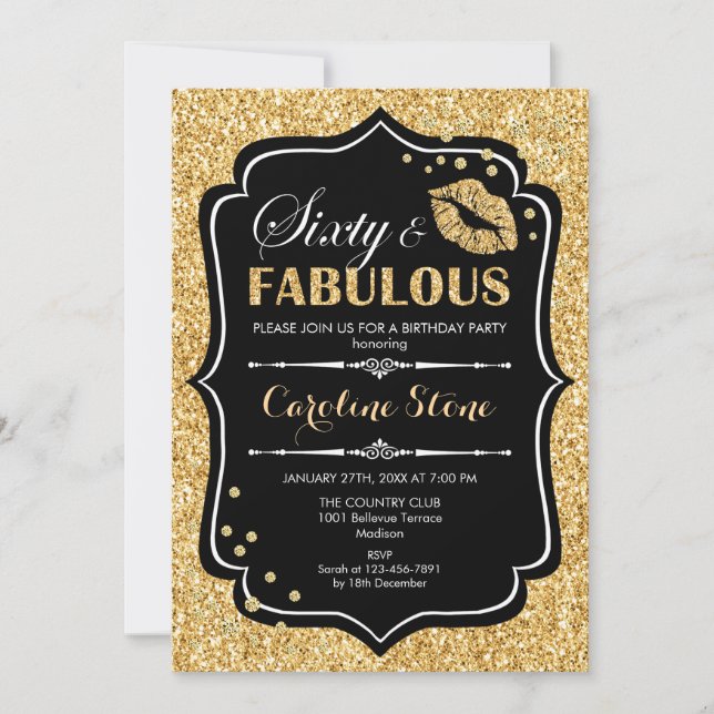 Invitation 60e anniversaire - Soixante fabuleux or noir (Devant)