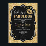 Invitation 60e anniversaire - Soixante fabuleux or noir<br><div class="desc">Invitation du 60e anniversaire. Elégant design noir blanc avec parties scintillant en or. Comprend des lèvres baiser,  confetti et police de script. Parfait pour une soirée d'anniversaire élégante. Soixante Fabuleux ! Message-moi si vous avez besoin d'une personnalisation plus poussée.</div>